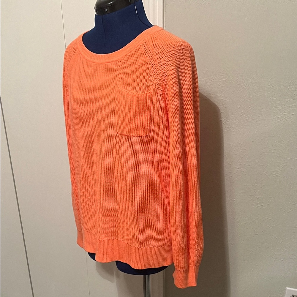 Talbots Vibrant Orange 100% Pima Cotton Crew Neck Knit Sweater | Size XL - Picture 4 of 13